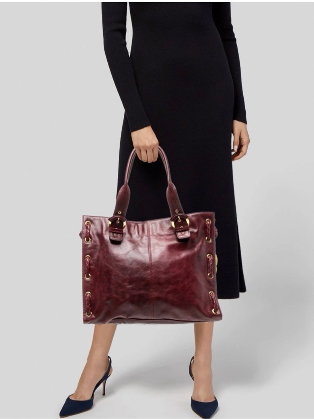 A.P.C. Leather Tote with Braided Side Detail